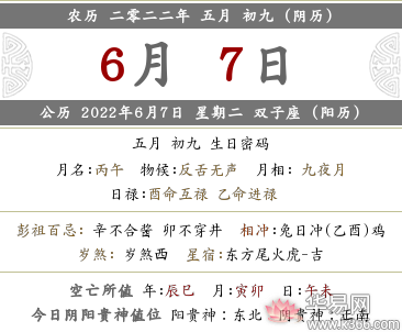 2022年农历五月初九日十二时辰喜神方位查询