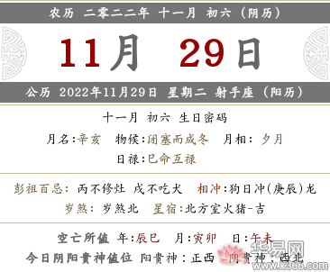 2022年农历十一月初六各时辰的喜神方位在哪？