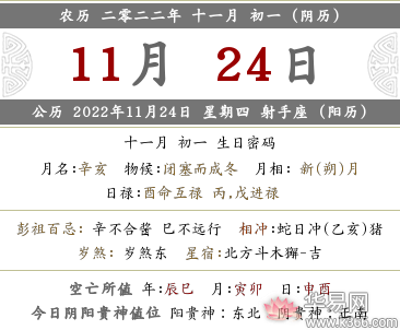 2022年农历十一月初一黄历查询，日子好吗？